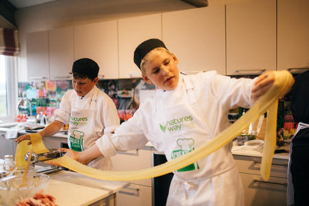 Dylan & Freddie making ravioli - Varndean School, Brighton